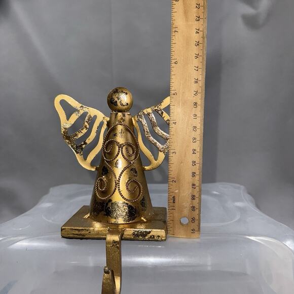Vintage Gold Metal Stocking Holders Lot of 3 Angels & Star Mantel Hooks Rustic - Picture 10 of 11